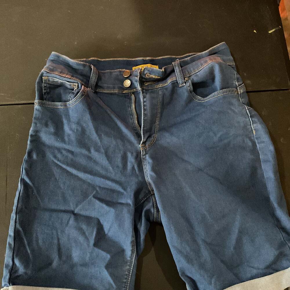 Wax Jeans High-Waisted Denim Shorts, Dark Wash Double Button, Size L